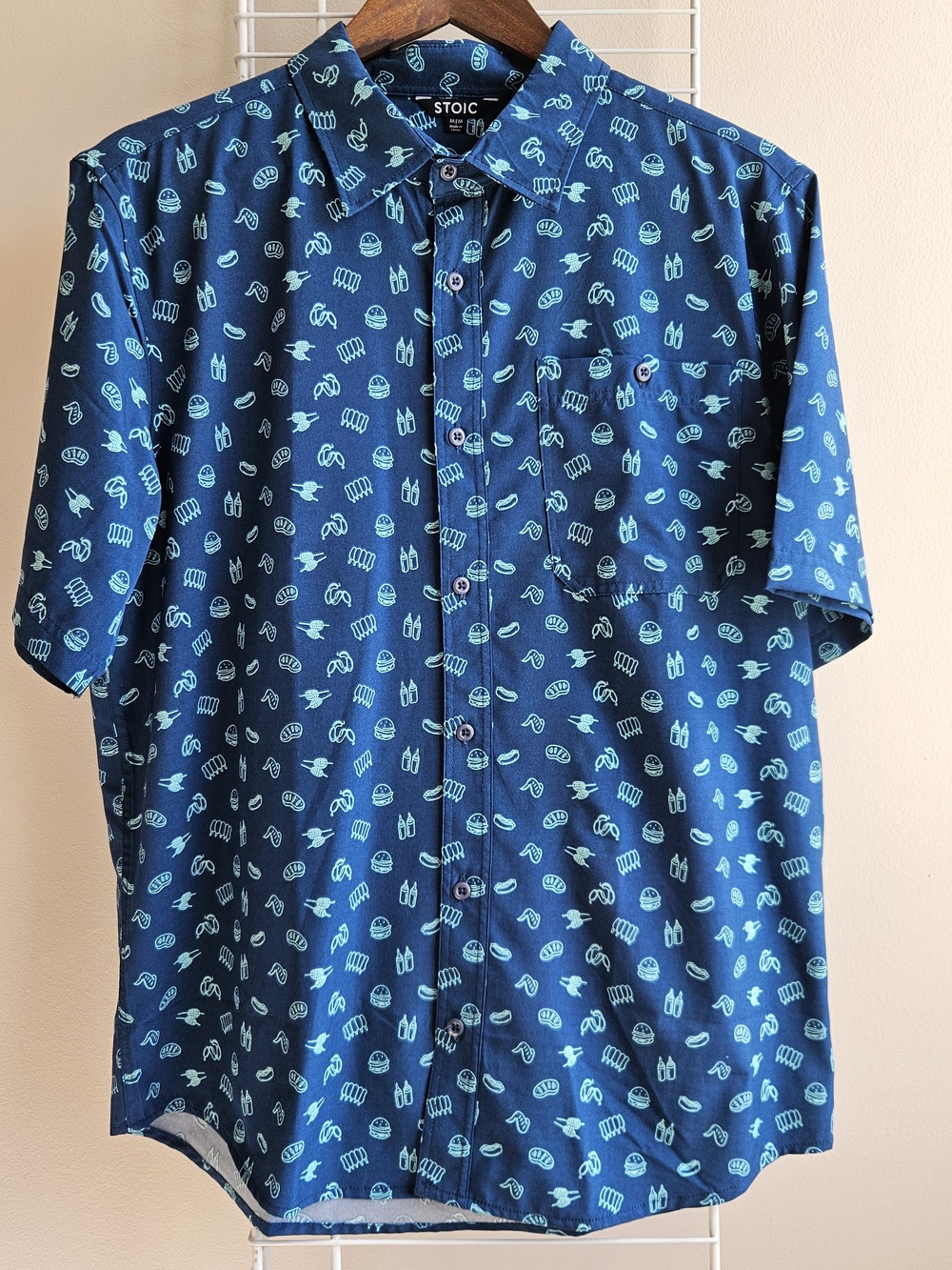 Stoic BBQ Print Button-Down Performance Weave Novelty Men's Shirt NWOT